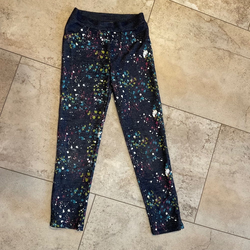 Ta-Eam Collection Girls Stretch Pants Blue Paint Splatter Sz M (5)